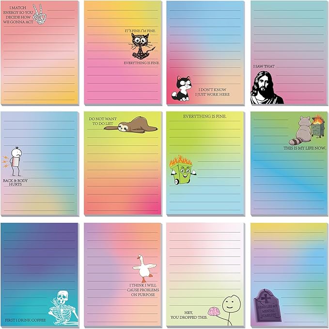 12 Pcs Funny Sticky Notes for Work 4x3 Inches Sarcastic Self Adhesive Notepads by Saypacck
