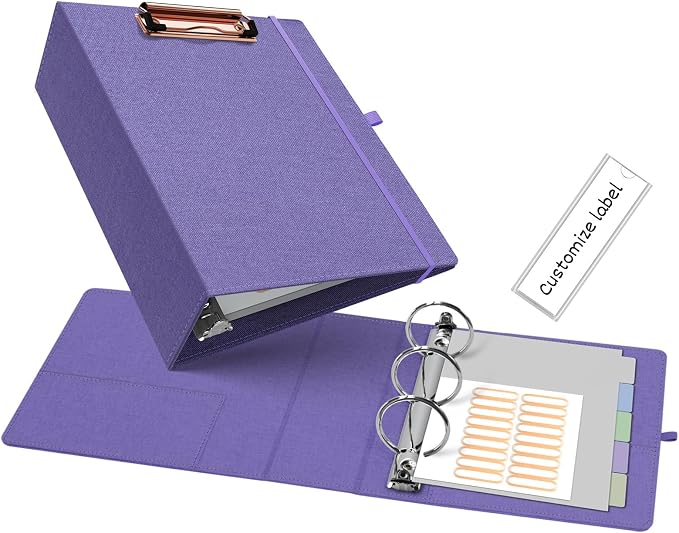 Ospelelf Mini 3 Ring Binder 2 inch Round Ring, 5.5 x 8.5 Purple Clipboard by OspelelfOfficeSupplies