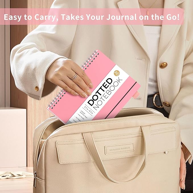 AHGXG Bullet Dotted Journal - Dot Grid Spiral Notebook 8.5" x 11", A4 Large Dotted Notebook, 100 GSM Thick Paper, Waterproof Plastic Cover Journals for Bullet Journaling, Sketching, Pink-DeskLoop Office