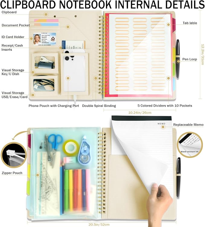 Beige Foldable Spiral Clipboard Folio - Image 2