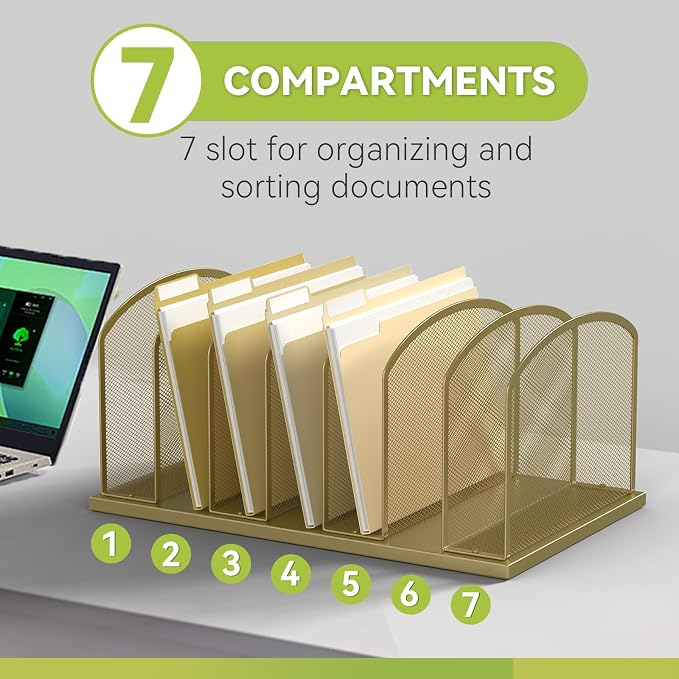 Desk File Organizer Vertical 7 Sections Mesh File Sorter Paper Storage Organizer - Image 4