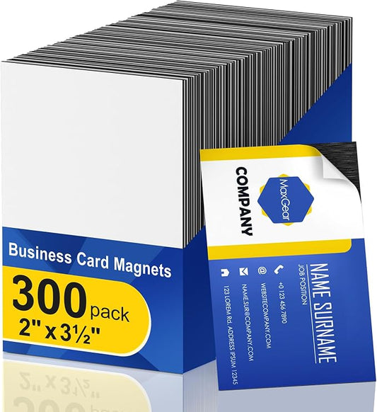 MaxGear 300 Pack Business Card Magnets Peel and Stick, Self Sticky Name Card | by MaxGear