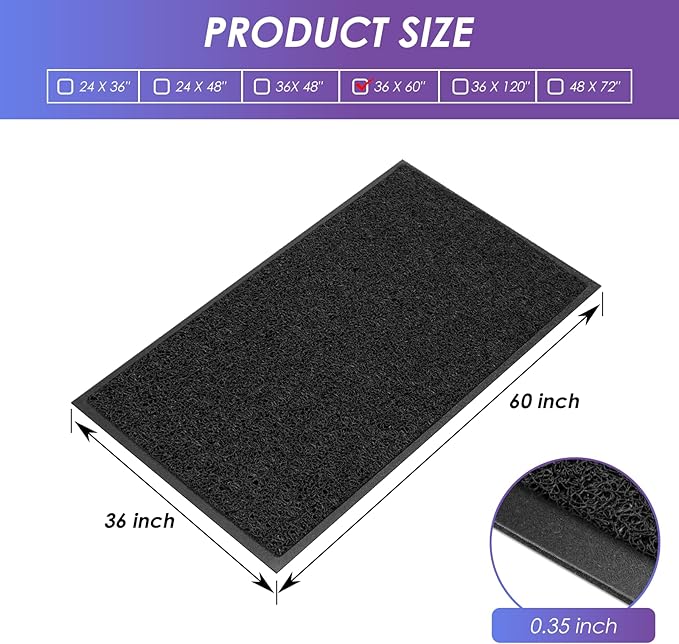 Kuyal Door Mat, 3'x5' Indoor Outdoor Entrance Mat to Trap Dirt and Moisture, Non Slip Waterproof Outdoor Mats, Commercial Floor Inside Outside Entrance, Heavy Duty Durable Welcome Mats, Black-DeskLoop Office
