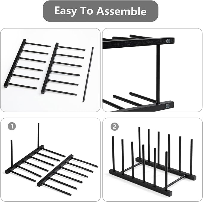 HBlife Black Desk File Organizer 5 Section Vertical File Sorter, 2 Pack Bamboo - Image 3