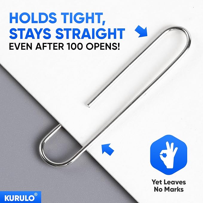 Large Paper Clips, KURULO 100pcs 2 Inches Paper Clips Large Silver, Smooth - Image 6