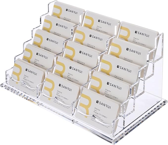 SANRUI Acrylic Multiple Business Card Holder Display for Desk , 15 Slots Business Card Stand , Clear Horizontal 5 Tier Business Card Holders, Holds 750-900 Cards-DeskLoop Office