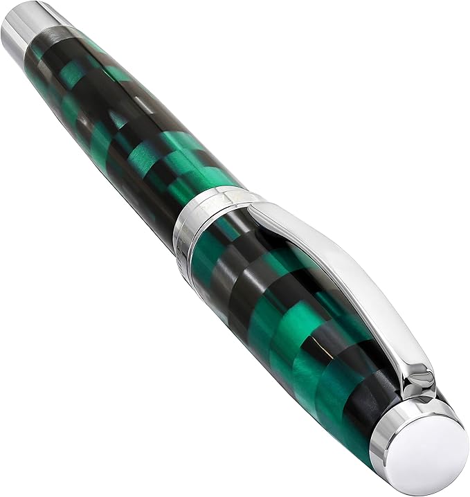 Xezo Urbanite II Fountain Pen, Medium Nib. Ocean Teal and Black Color with Chrome Plating. Handcrafted, Limited Edition, Serialized-DeskLoop Office
