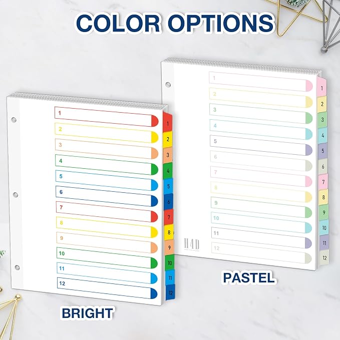 H4D 12 Tab Dividers for 3-Ring Binder, Numbered 1-12 Multicolor Tabs - Image 8