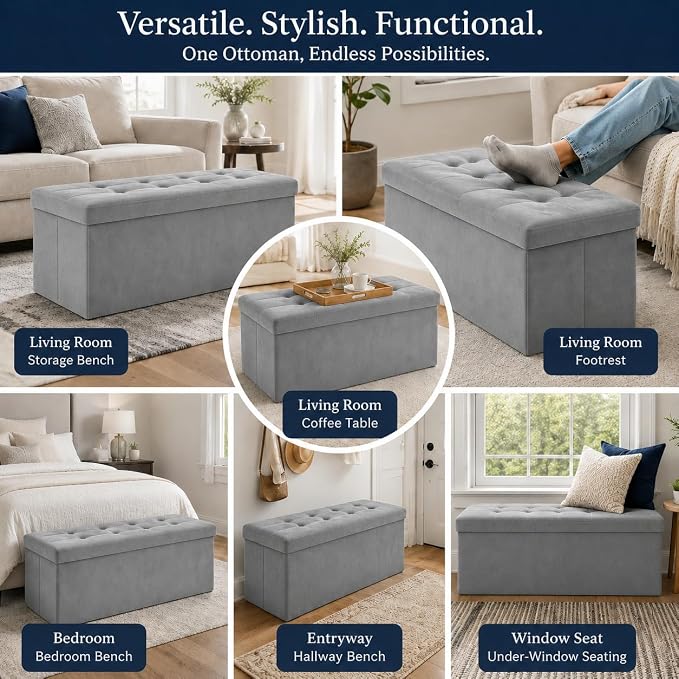 ALASDO 43 Inch Folding Storage Ottoman Bench - Image 6