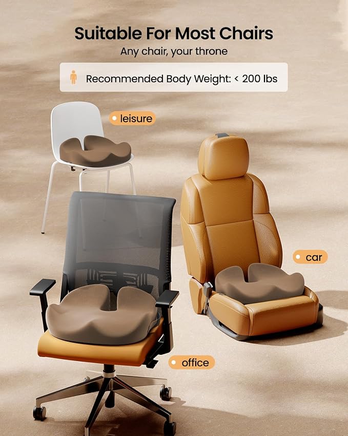 ProtoArc Seat Cushion, Office Chair Cushion for Sciatica, Coccyx Cushion, Ergonomic Memory Foam Seat Cushion for Car, Home, Pressure Relief Pad for Hip, Tailbone, All Day Comfort - Coffee-DeskLoop Office