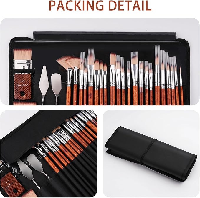26pcs Paint Brush Set, Fuumuui Professional Acrylic Paint Brushes Complete Range of Sizes with Upgraded Short Handle Wide Flat Paintbrush for Acrylic, Oil, Watercolor and Gouache-DeskLoop Office