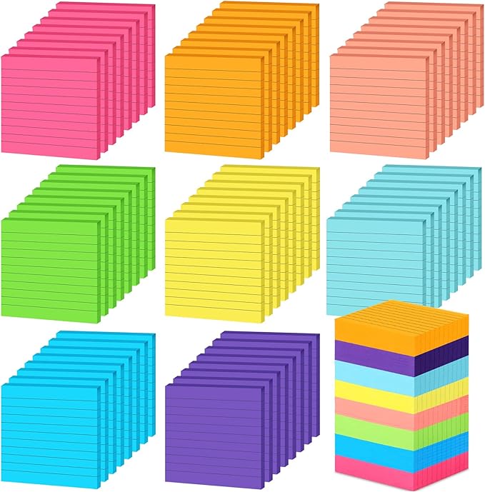 Yexiya 64 Pcs Lined Sticky Notes Self Stick Notes with Lines Bright Assorted Colors Sticky Pad for Home Office Products Post Memos, 1920 Sheets(4 x 4 Inch,Chic Color)-DeskLoop Office