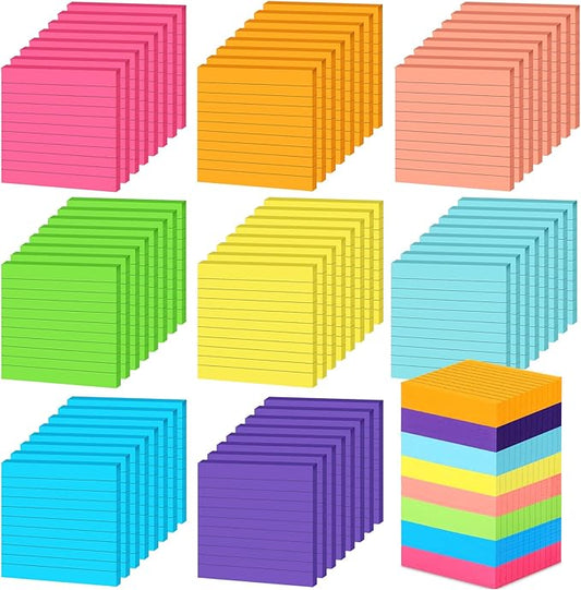 Yexiya 64 Pcs Lined Sticky Notes Self Stick Notes with Lines Bright Assorted Colors Sticky Pad for Home Office Products Post Memos, 1920 Sheets(4 x 4 Inch,Chic Color)-DeskLoop Office