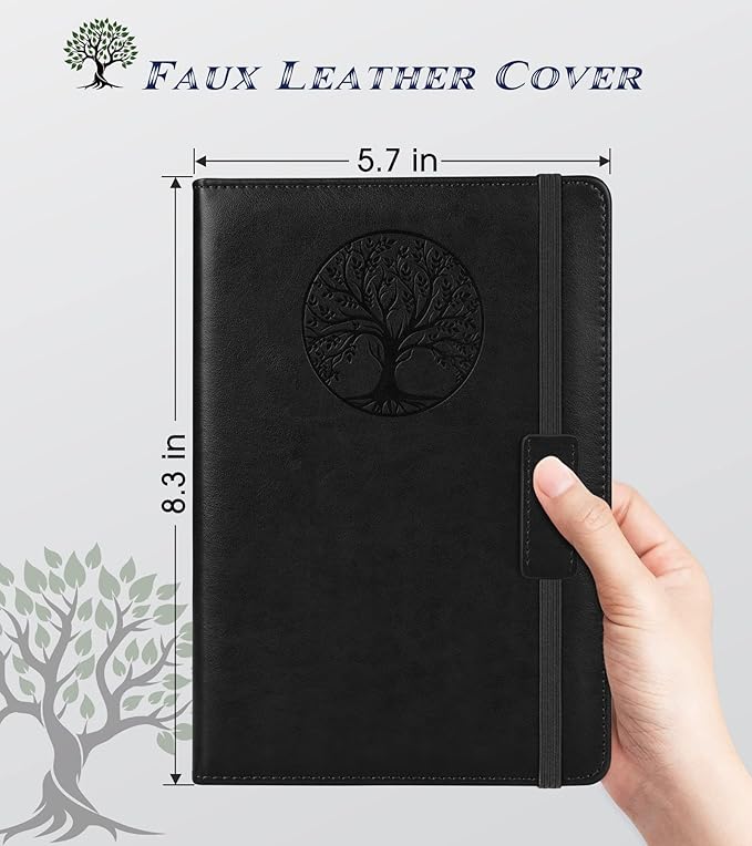 Lined Journal Notebook for Women Men,256 Pages A5 Hardcover Leather Journals for Writing,Travel,Business,Work & School,College Ruled Notebooks for Note Taking,Diary Notepad 5.7"×8.3"(Black)-DeskLoop Office