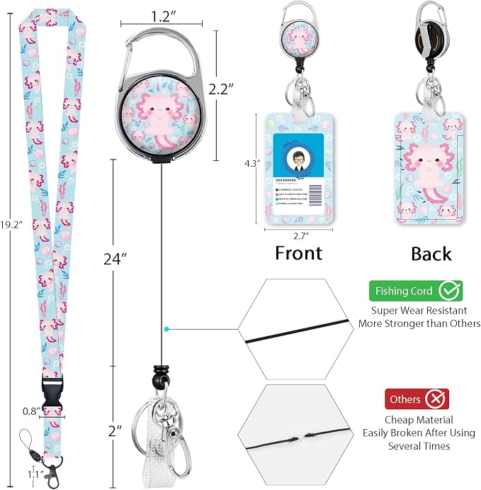 Cute Axolotls Lanyards for Id Badges, Retractable ID Badge Holder - Image 6