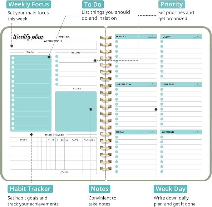 Taja Undated Weekly Planner, Weekly To Do List Notebook - Image 2