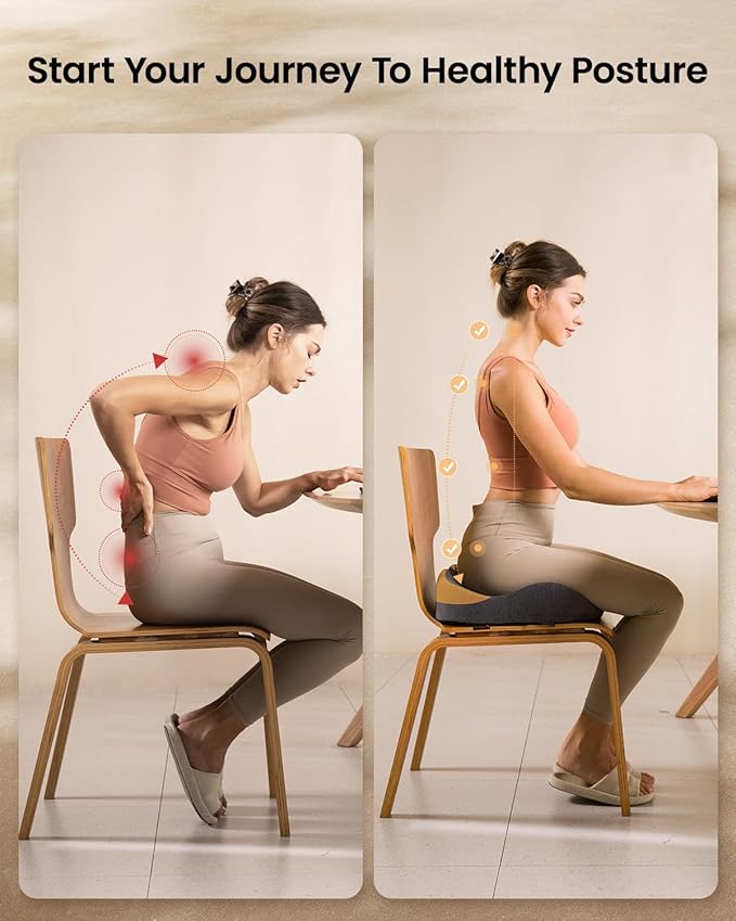 ProtoArc Seat Cushion, Office Chair Cushion for Sciatica, Coccyx Cushion, Ergonomic Memory Foam Seat Cushion for Car, Home, Pressure Relief Pad for Hip, Tailbone, All Day Comfort - Black&Gray-DeskLoop Office