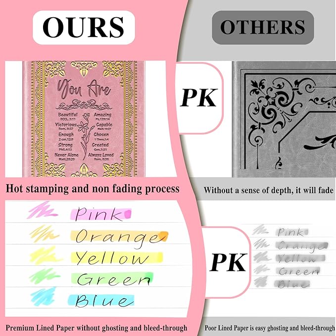 Pink A5 Lined Leather Journal Notebook,Inspirational Christian Gifts Hardcover Executive Notebooks for Men Women,200 Pages 100 Gsm Thick Ruled Paper Daily Diary for School,Family ,Friends,Work (You Beautiful Pink)-DeskLoop Office