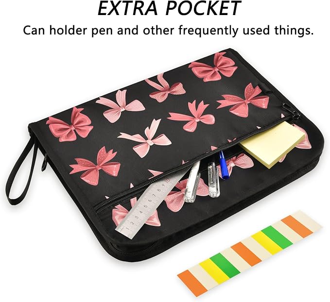 Expanding File Folder Pink Red Bow Black Accordion File Organizer 13 Pockets - Image 6