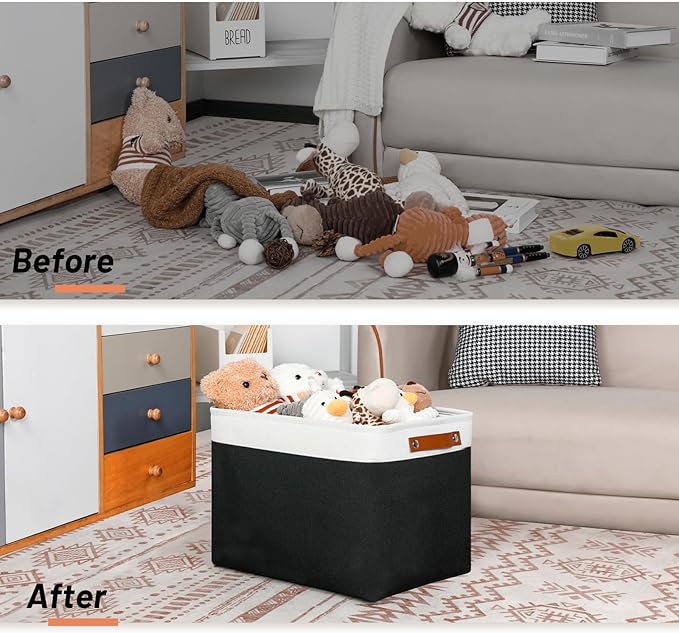 DULLEMELO Large Storage Baskets Fabric Storage Bins, Canvas Storage Basket for Shelf Toys, Decorative Large Storage Bins with Handle for Baby Gift(White&Black)-DeskLoop Office
