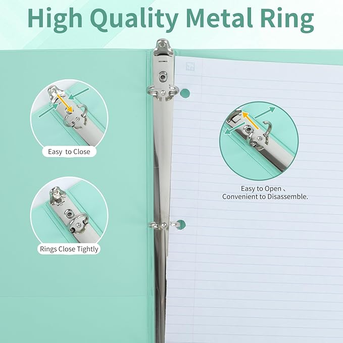 0.5 inch 3-Ring Binder, 1/2 inch Round Ring Binder with 2 Inside Pockets, Clear View Cover Binders Holds 8.5'' x 11''Paper，Pastel Color Binders for Office/Home/School Supply, 6 Pack-DeskLoop Office