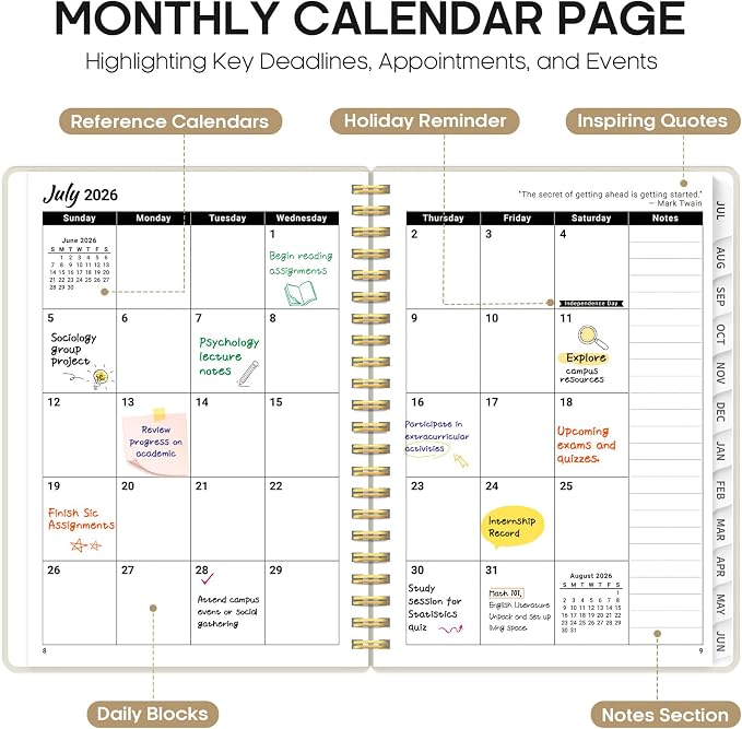Planner 2026-2027, 6.3" x 8.5" Weekly and Monthly Academic Year Planner Calendar - Image 2