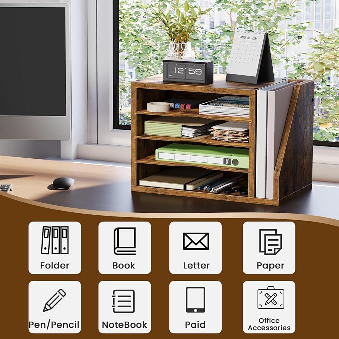 Creso hom Mail Sorter, File Organizer Desktop, Wood Desk Organizer - Image 5