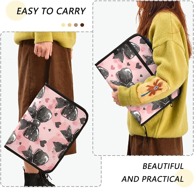 Expanding File Folder Black Bow Heart Pink Accordion File Organizer 13 Pockets - Image 2