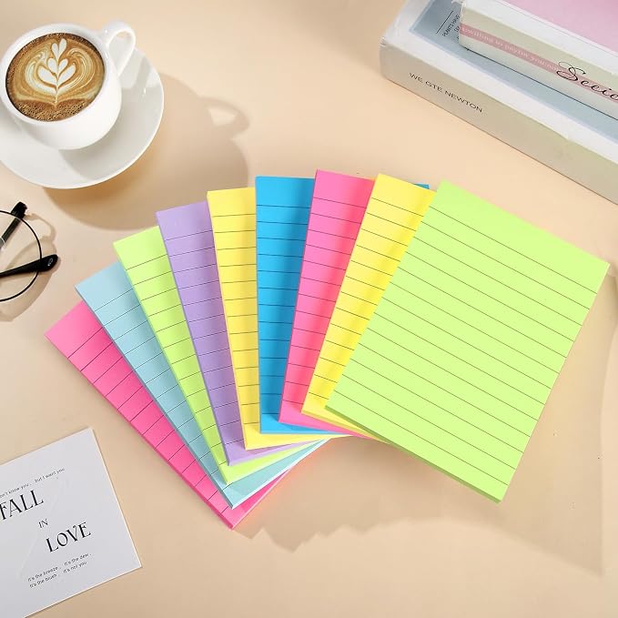 12 Pack Lined Sticky Notes 4x6 in Bright Colors Self-Stick Note Pads - Image 2