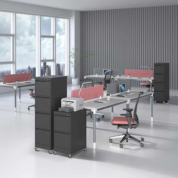 4 Drawer Mobile File Cabinet, Filing Cabinet Home Office for Letter, Legal Size, Black-DeskLoop Office