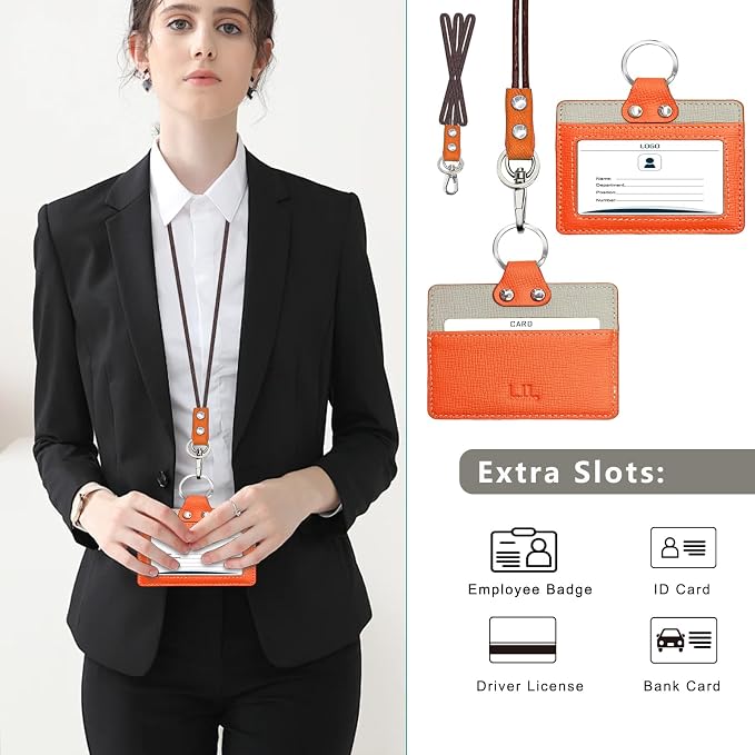 Badge Holder: Boshiho Cowhide Leather ID Badge Card Holder - Image 4