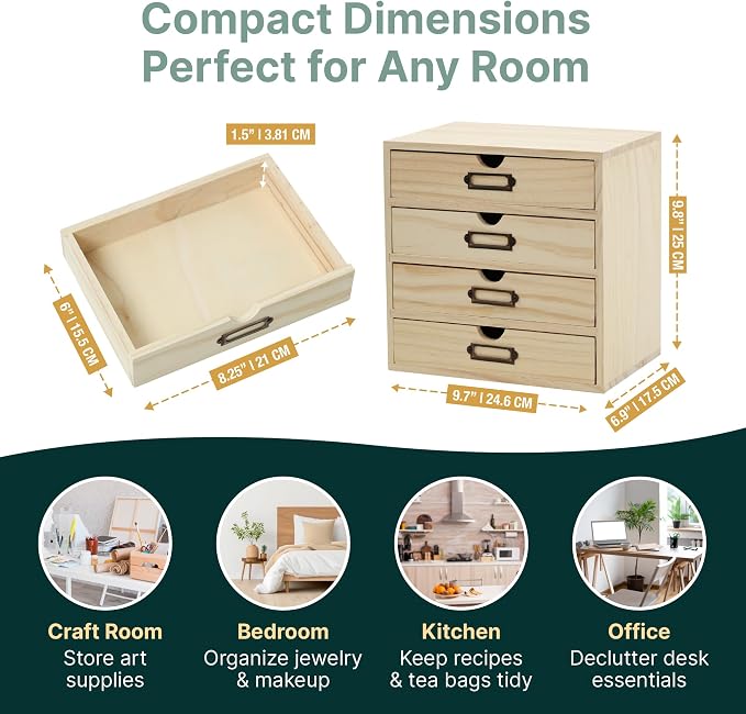 DIY Wooden Desk Organizer with Drawers – Unfinished 4-Drawer Desktop Storage - Image 2