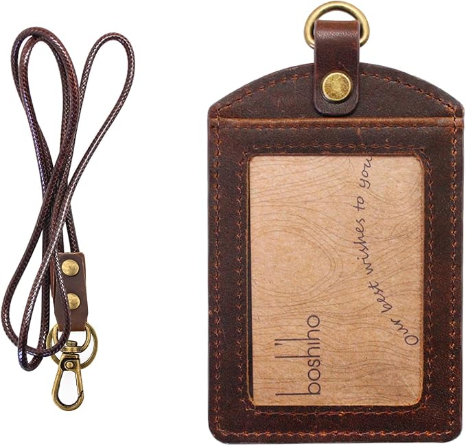 Badge Holder: Boshiho Cowhide Leather ID Badge Card Holder - Image 8