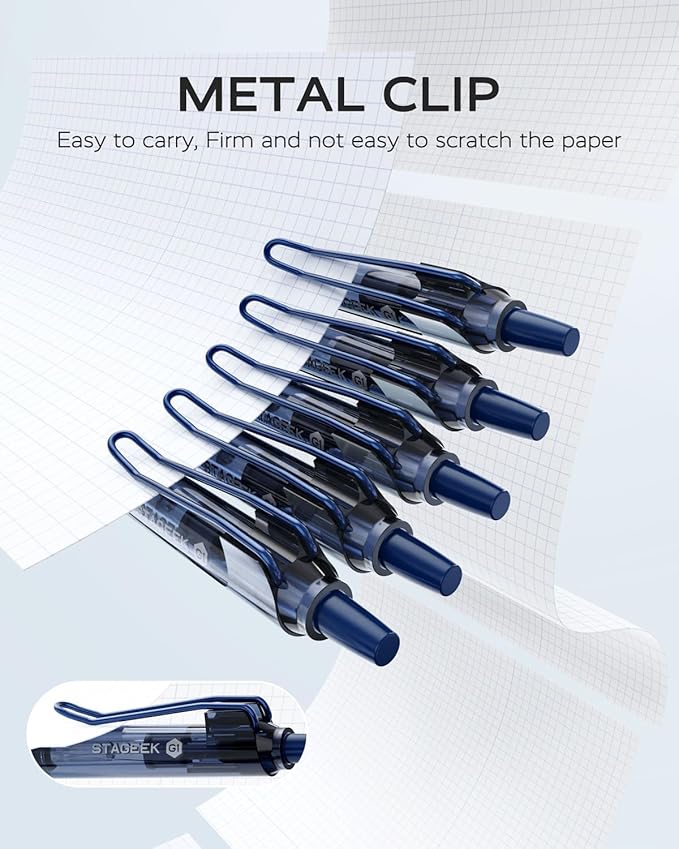 12 Pack Blue Gel Pens, Quick Dry Blue Ink Pen, 0.5mm Fine Point Retractable Smooth Writing Pens for Journaling, Writing, Business Gel Pen for Office School & Home Supplies(Blue)-DeskLoop Office