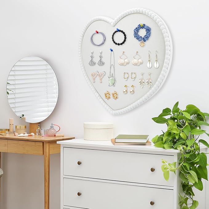 Large Heart Cork Bulletin Board with Linen, 24x19 Inch White Wood Frame Cute Picture Pin Board, Decorative Vision Board for Home Office, Study, Bedroom and Dormitory-DeskLoop Office