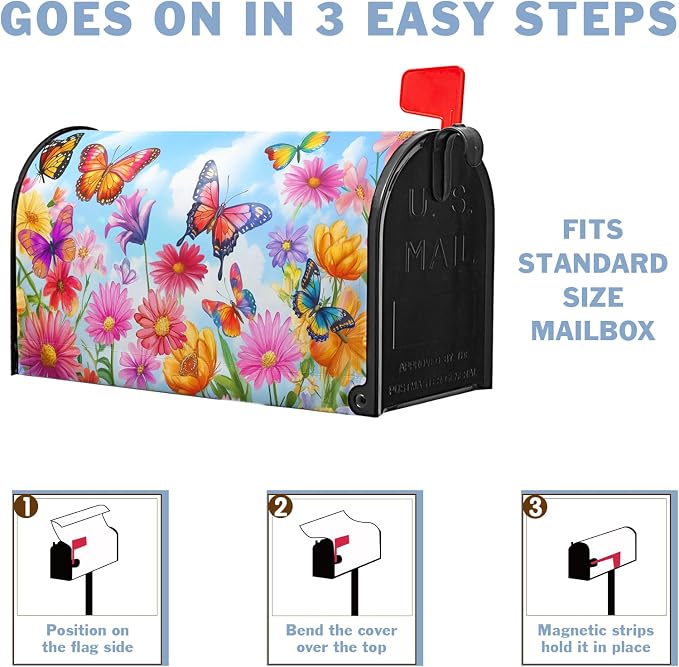 Spring Flower Mailbox Covers Magnetic Floral Flowers Colorful Butterfly Post - Image 4