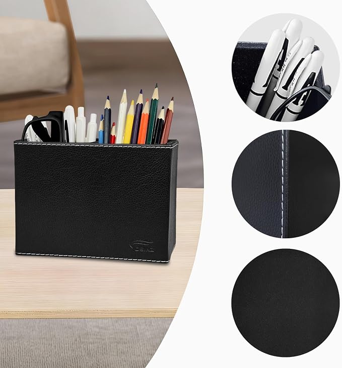 Black Pen Holder, Double Slots Leather Pencil Holder, Elegant Pen Holder - Image 7