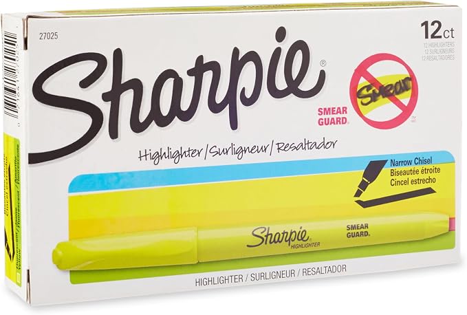 Sharpie Pocket Style Highlighters, Chisel Tip, Fluorescent Yellow, Box of 12 by Unknown