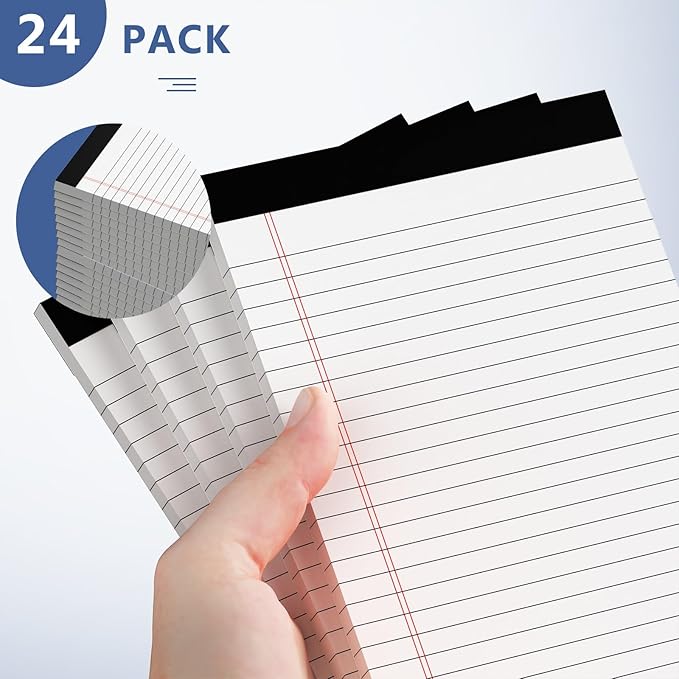 24 Pack of Legal Pad Writing Pads 5" x 8" Notepad 80gsm Recycled Paper Small Legal Pads 25 Lines Note Pads Perforated Legal Pads 720 Sheets Double-Sided Printing Printed Legal Pads for School,-DeskLoop Office