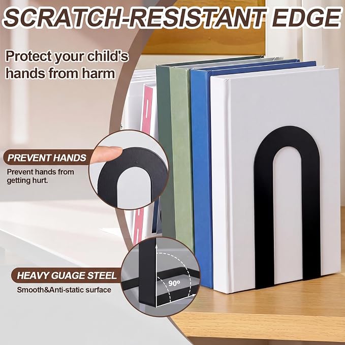 Chunful 2 Pcs Black Modern Metal Book Ends - Image 5
