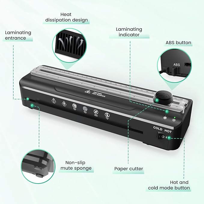 Laminator Machine 9 Inch Laminating Machine - A4 Cold Thermal Laminator Machine with Laminating Sheets, 8.5 x11 Personal Laminators for Teachers 90s Warm up, A4/A5/A6 Laminators for School Home-DeskLoop Office