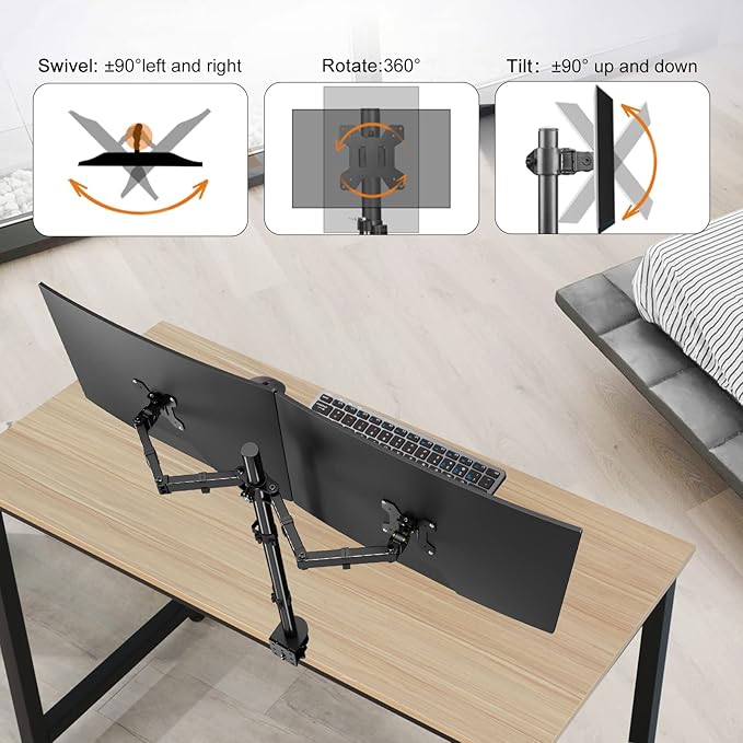 Suptek Dual Monitor Desk Mount, Adjustable Dual Monitor Arm for 2 Computer Screens up to 27 inch, Extra Tall 31.5" Pole Dual Monitor Stand for Desk, Holds up to 22 lbs(MD6842)-DeskLoop Office