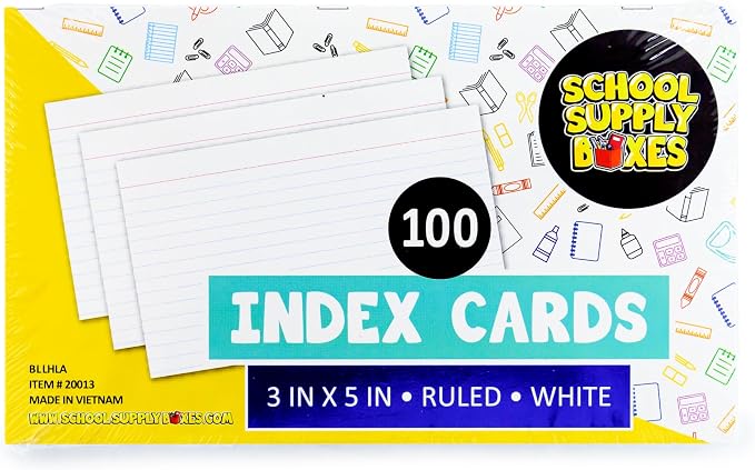 School Supply Boxes | 3x5 White Index Cards | 50 Pack | Lined in Front by SchoolSupplyBoxes