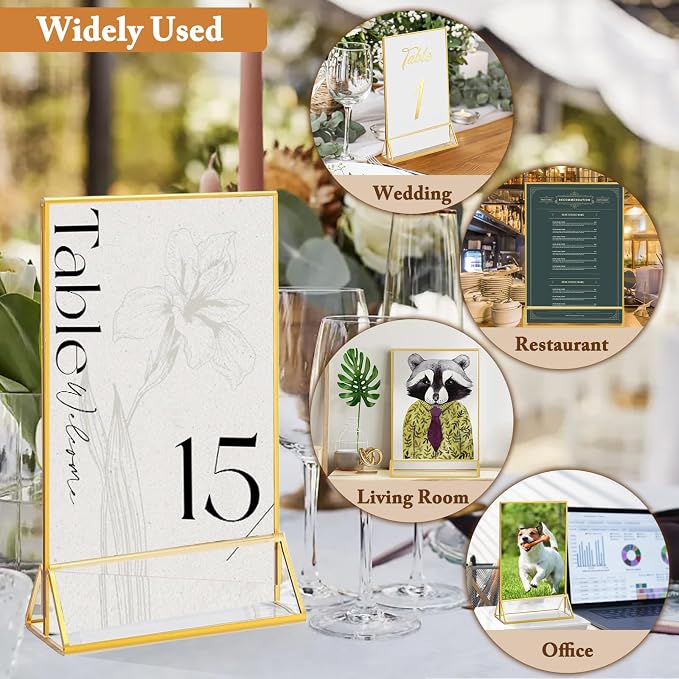 Floroom 2 Pack 5x7 Inch Clear Acrylic Sign Holders, Double-Sided Gold Display - Image 5