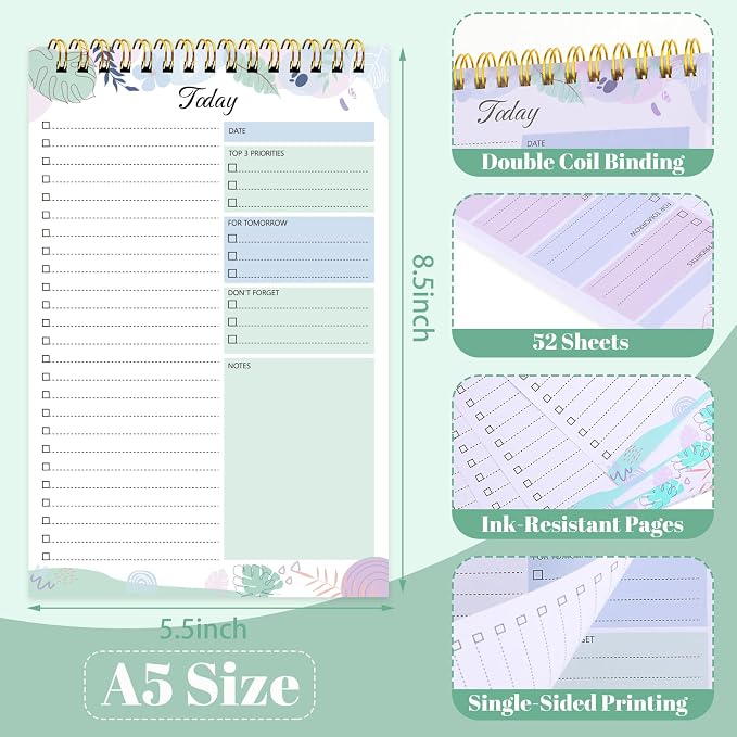 Thboxes 2 Packs To Do List Notepad, 104 Pages To Do List Notebook A5 Undated - Image 2