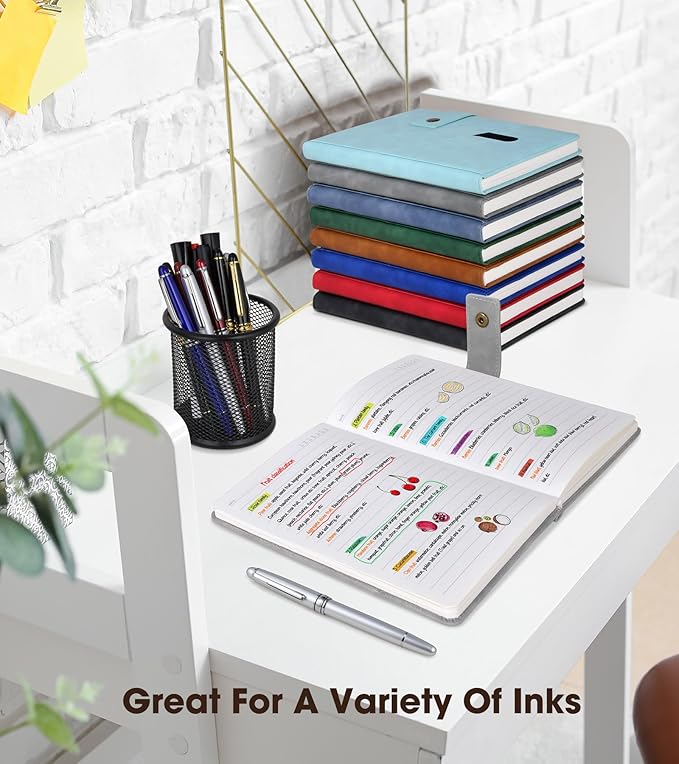 Grey A5 Lined Leather Journal Notebook for Men Women,5.9" X 8.4" Personalized Hardcover Journal with Pen,200 Pages 100 Gsm Thick Ruled Paper Daily Diary for Travel,Business,Work,Writing-DeskLoop Office