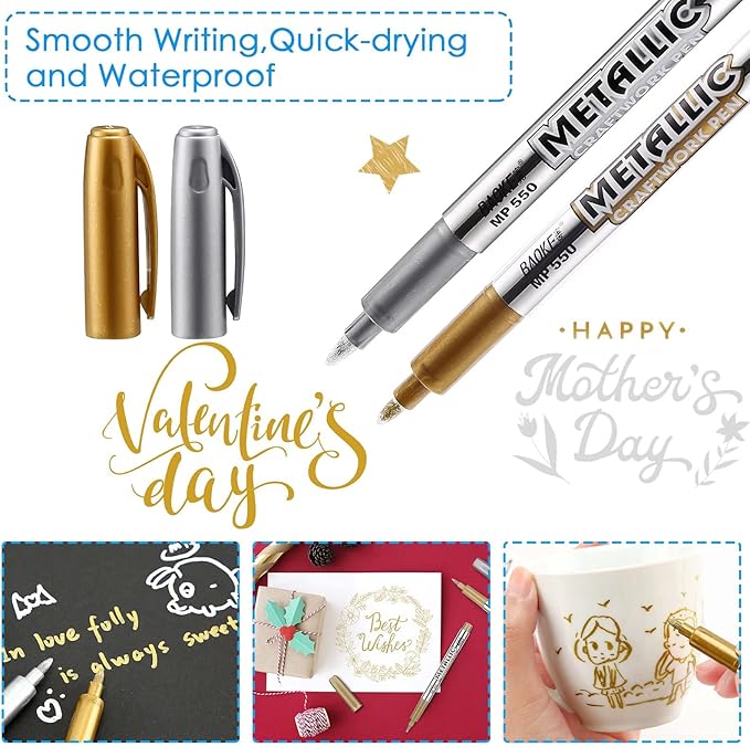 LOONENG Silver Permanent Marker, Fine Point, Acid Free, Non-Toxic Ink, Quick Drying, Ideal for Adult Coloring, Crafts, Gift Cards, Fabric, Photo Albums, 8 Count-DeskLoop Office