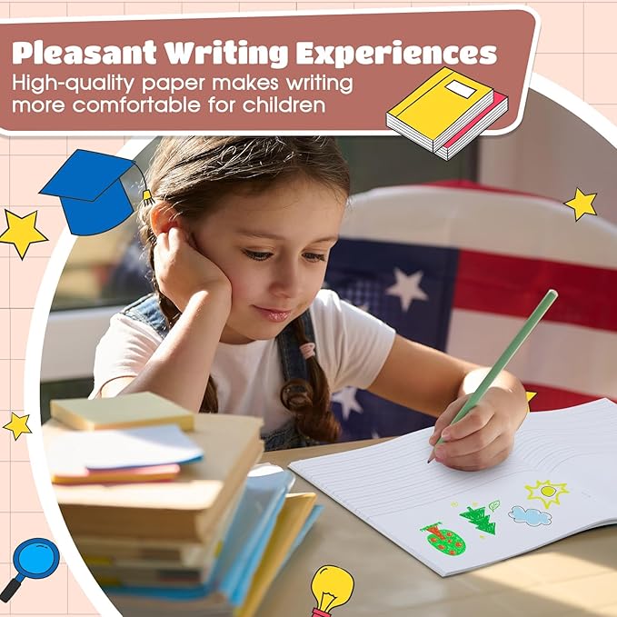 Henoyso 12 Pcs Primary Composition Notebook K-2 9 3/4 x 7 1/2 Inch Primary Journal, Back to School Supplies, Bulk Blank Writing Book for Kid to Write Draw Journal 60 Page Notebooks (Boho Color)-DeskLoop Office