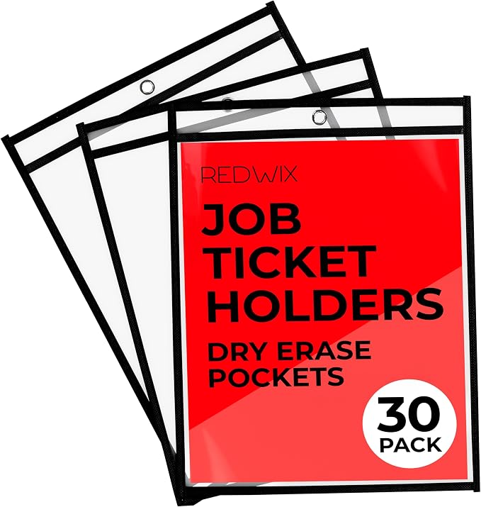 30 Pack Job Ticket Holders, Plastic Sleeves by Redwix