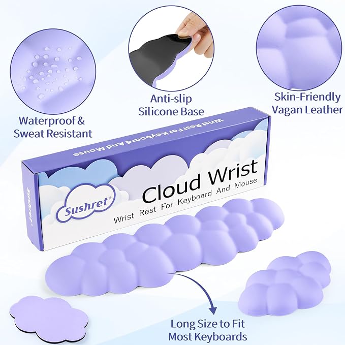 Sushret Cloud Wrist Rest Keyboard, Cloud Keyboard Wrist Pad Set - Image 5